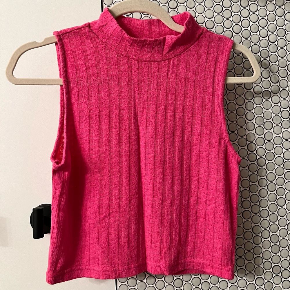 Cropped sleeveless mock neck neon pink tank. Worn once.
